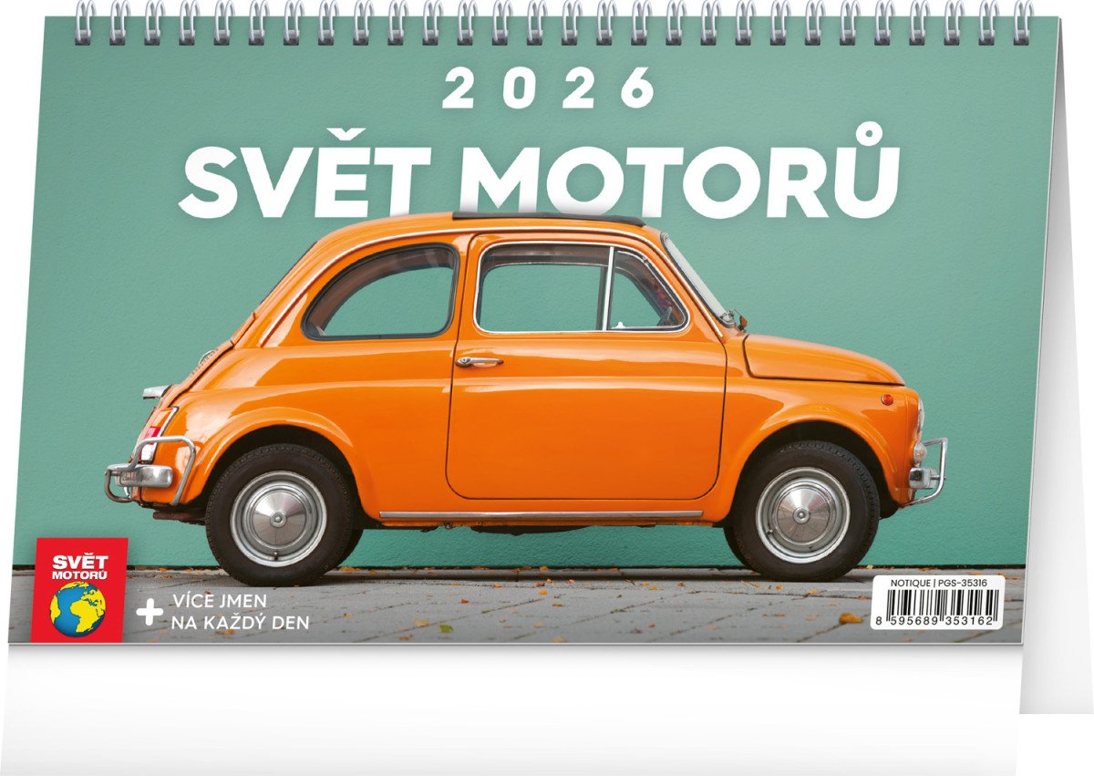 Kalendář 2026 stolní: Svět motorů, 23,1 x 14,5 cm