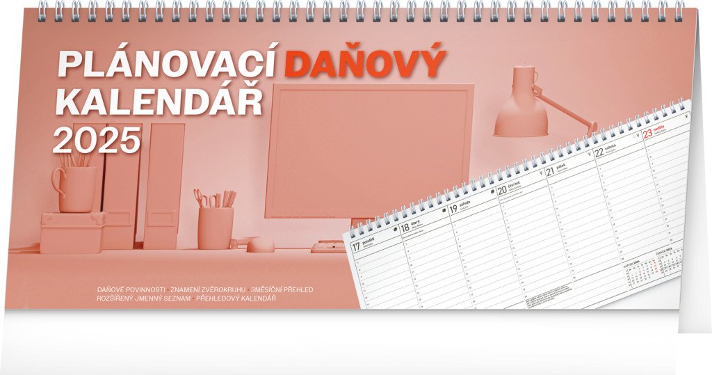 Kalendář 2025 stolní: Plánovací daňový, 33 × 14,5 cm