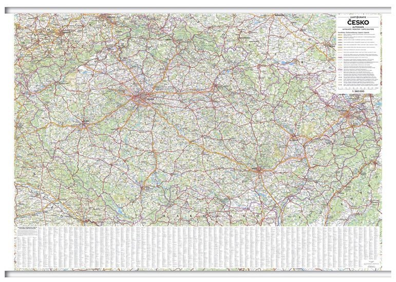 Česko - automapa nástěnná 1:360 000 s plastovými lištami (1360x970mm)