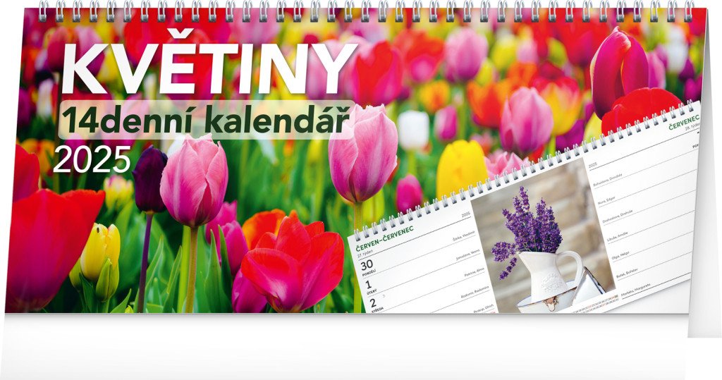 Kalendář 2025 stolní: Květiny 14denní, 33 × 14,5 cm