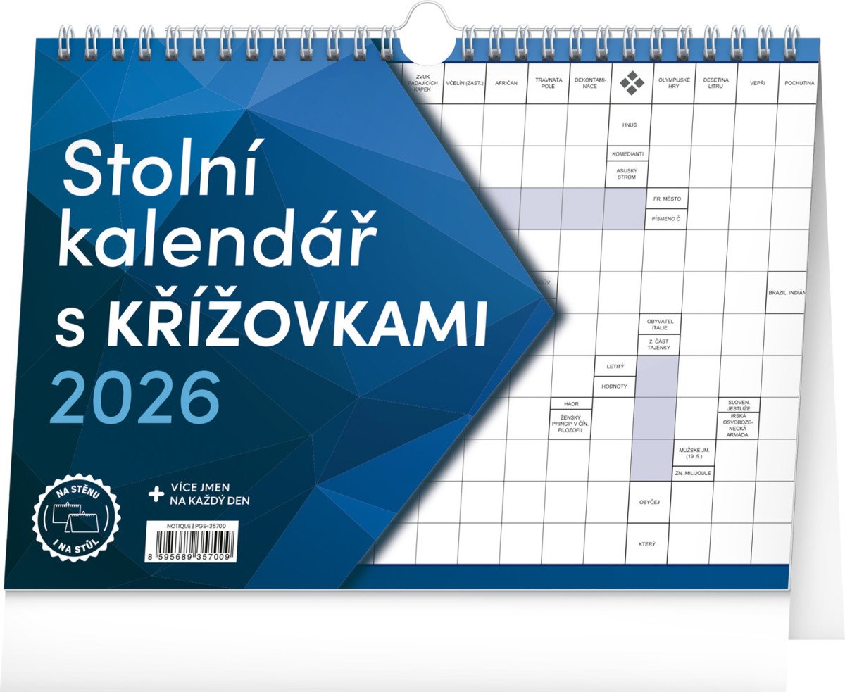 Kalendář 2026 stolní: s křížovkami s háčkem, 30 × 21 cm