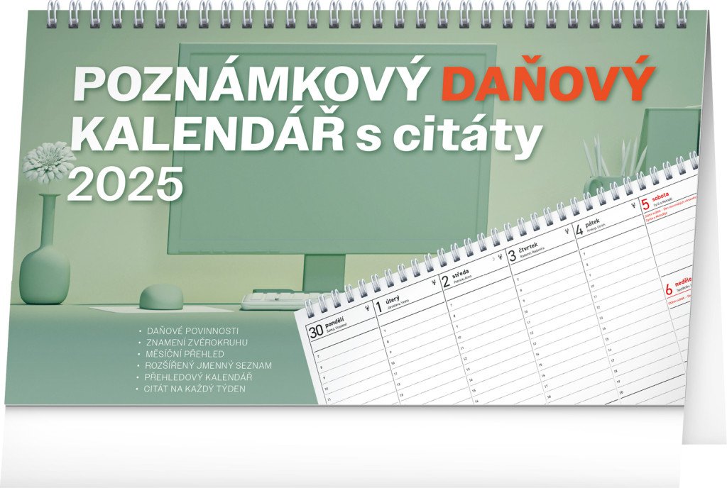 Kalendář 2025 stolní: Poznámkový daňový s citáty, 25 × 14,5 cm
