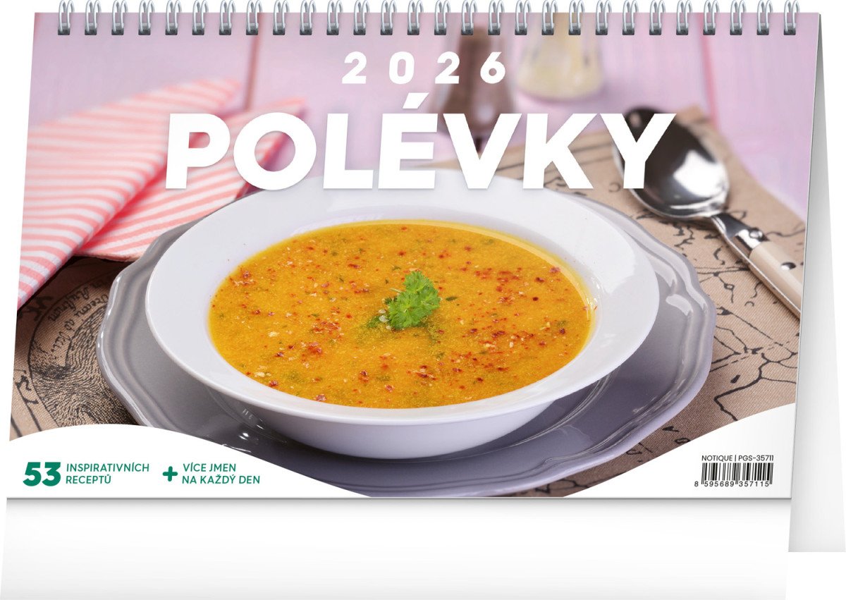 Kalendář 2026 stolní: Polévky, 23,1 x 14,5 cm