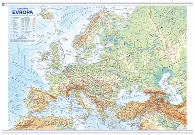 Evropa nástěnná obecně zeměpisná mapa - S lištami v tubusu, 1 : 4 500 000