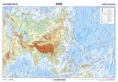 Asie Nástěnná mapa 1:13 000 000 - reliéf a povrch